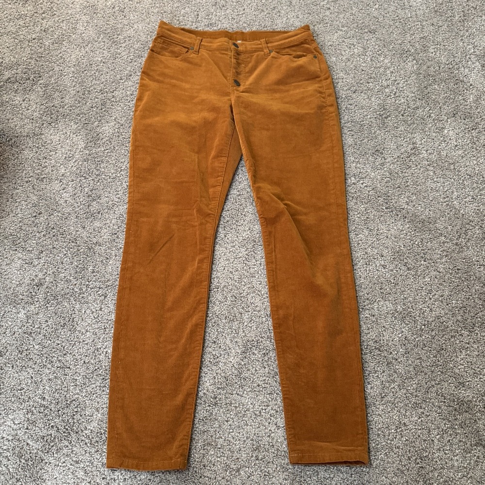 Cabi Burnt Orange Button‎ Fly Straight Leg Skinny Corduroy Pants Size 8 Ankle